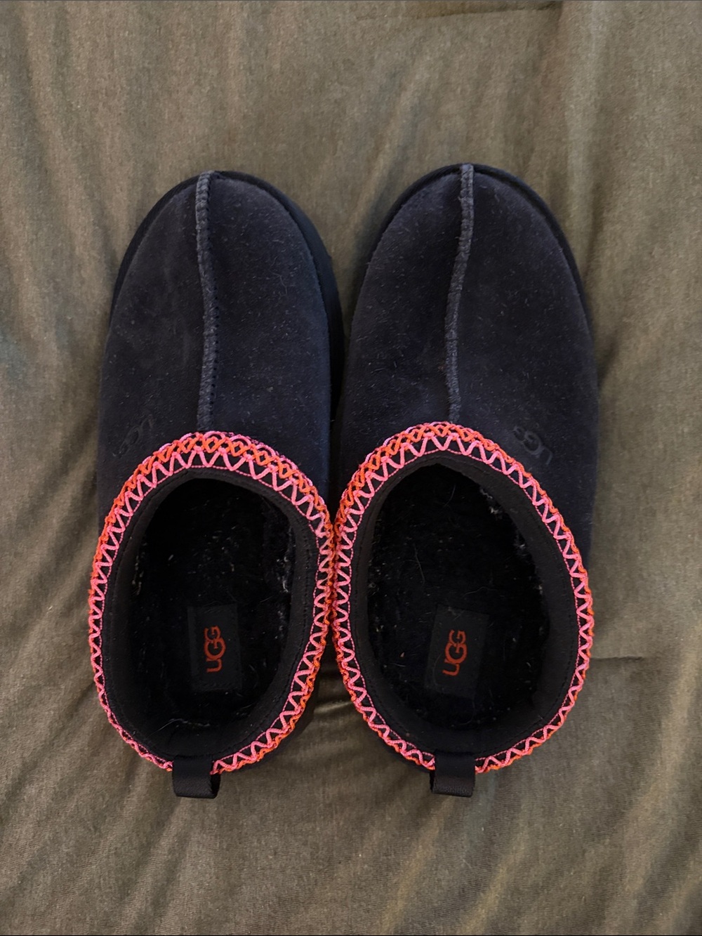 UGG black tasmans with Pink Trim